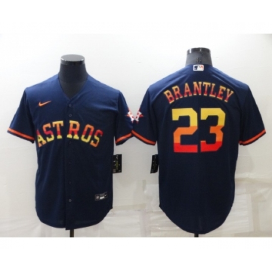 Men's Houston Astros 23 Michael Brantley Navy Blue Rainbow Stitched MLB Cool Base Nike Jersey