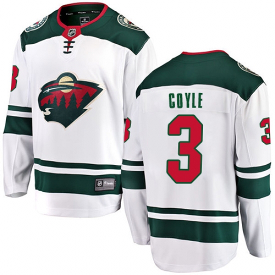 Men's Minnesota Wild 3 Charlie Coyle Authentic White Away Fanatics Branded Breakaway NHL Jersey