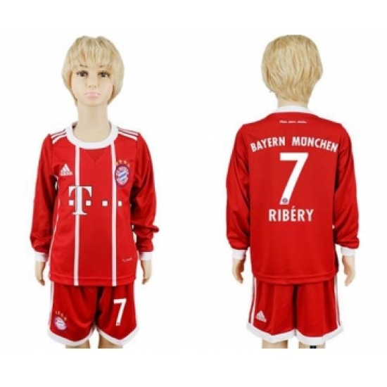 Bayern Munchen 7 Ribery Home Long Sleeves Kid Soccer Club Jersey