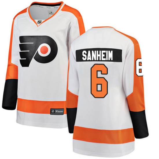 Women's Philadelphia Flyers 6 Travis Sanheim Fanatics Branded White Away Breakaway NHL Jersey
