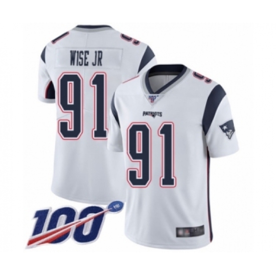Men's New England Patriots 91 Deatrich Wise Jr White Vapor Untouchable Limited Player 100th Season Football Jersey
