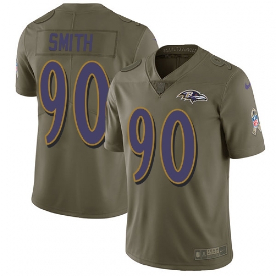 Men's Nike Baltimore Ravens 90 Za Darius Smith Limited Olive 2017 Salute to Service NFL Jersey
