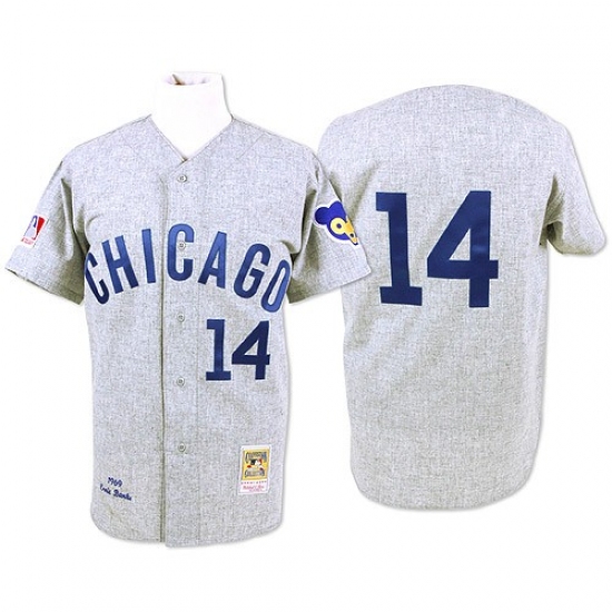 Men's Mitchell and Ness Chicago Cubs 14 Ernie Banks Authentic Grey Throwback MLB Jersey