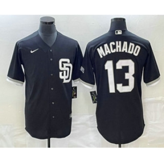 Men's San Diego Padres 13 Manny Machado Black 2023 Cool Base Stitched Jersey 1