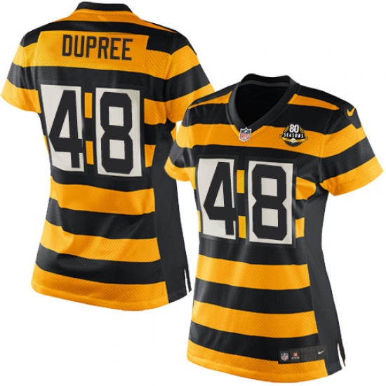 Women's Nike Pittsburgh Steelers 48 Bud Dupree Game Yellow/Black Alternate 80TH Anniversary Throwback NFL Jersey