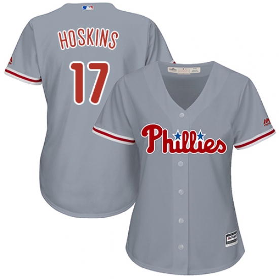 Women's Majestic Philadelphia Phillies 17 Rhys Hoskins Replica Grey Road Cool Base MLB Jersey