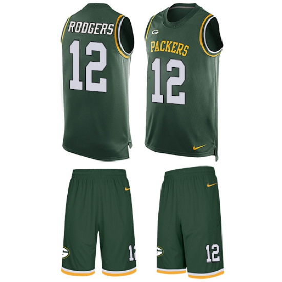 Men's Nike Green Bay Packers 12 Aaron Rodgers Limited Green Tank Top Suit NFL Jersey