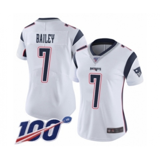 Women's New England Patriots 7 Jake Bailey White Vapor Untouchable Limited Player 100th Season Football Jersey