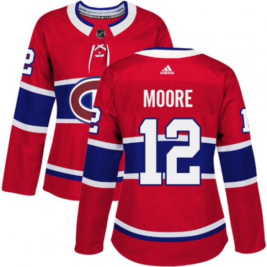 Women's Adidas Montreal Canadiens 12 Dickie Moore Authentic Red Home NHL Jersey