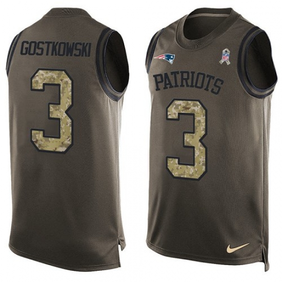 Men's Nike New England Patriots 3 Stephen Gostkowski Limited Green Salute to Service Tank Top NFL Jersey