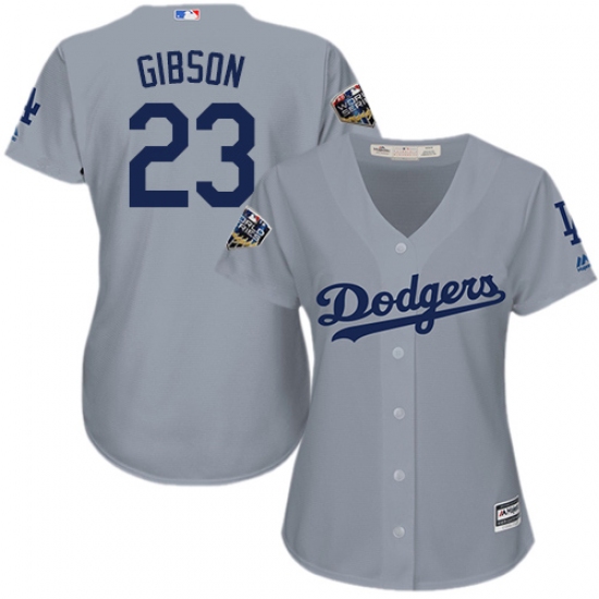 Women's Majestic Los Angeles Dodgers 23 Kirk Gibson Authentic Grey Road Cool Base 2018 World Series MLB Jersey