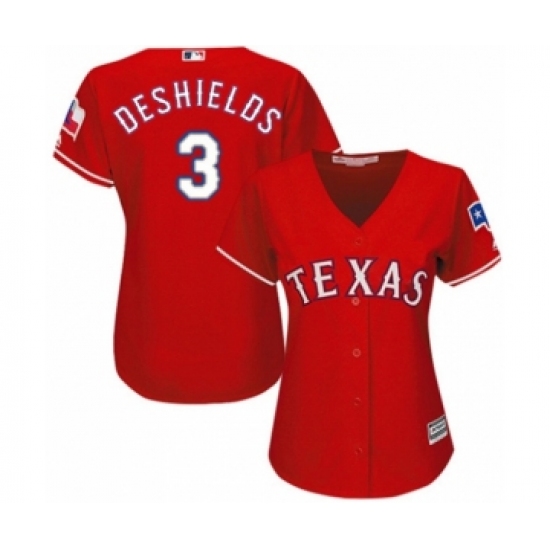 Women's Texas Rangers 3 Delino DeShields Jr. Authentic Red Alternate Cool Base Baseball Player Jersey