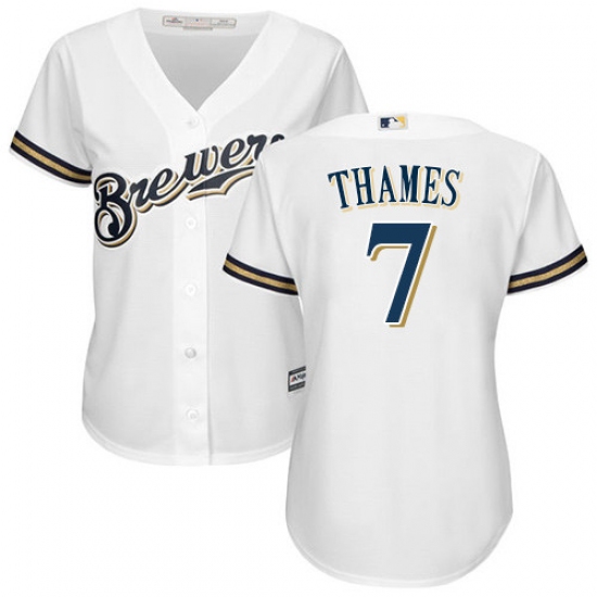 Women's Majestic Milwaukee Brewers 7 Eric Thames Authentic White Home Cool Base MLB Jersey