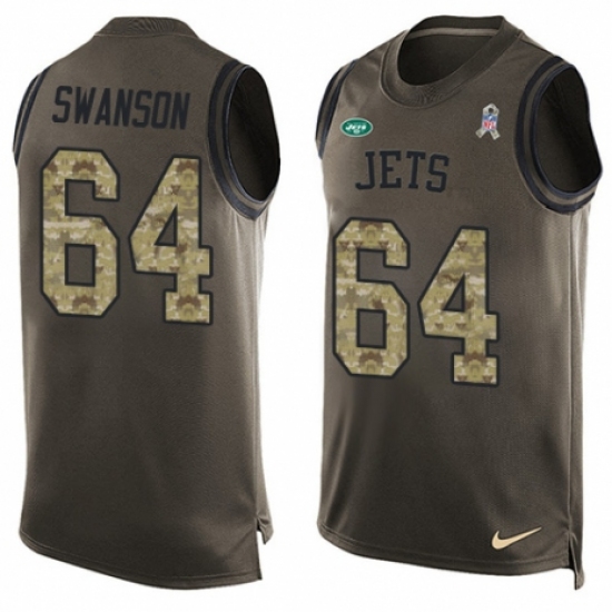 Men's Nike New York Jets 64 Travis Swanson Limited Green Salute to Service Tank Top NFL Jersey