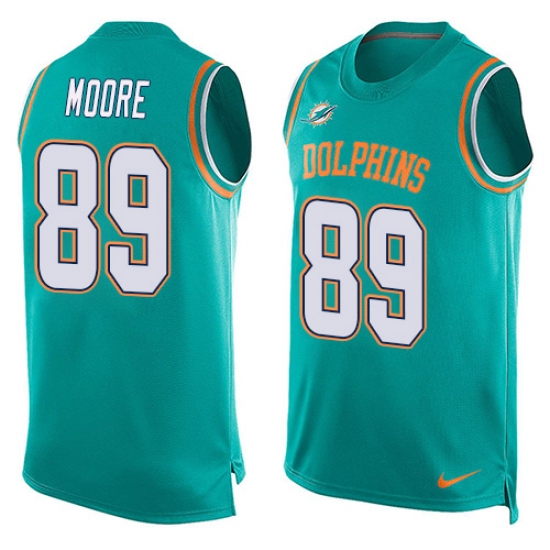 Men's Nike Miami Dolphins 89 Nat Moore Limited Aqua Green Player Name & Number Tank Top NFL Jersey