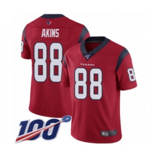 Men's Houston Texans 88 Jordan Akins Red Alternate Vapor Untouchable Limited Player 100th Season Football Jersey