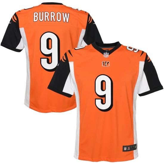 Youth Cincinnati Bengals 9 Joe Burrow Nike Orange 2020 NFL Draft First Round Pick Game Jersey.webp