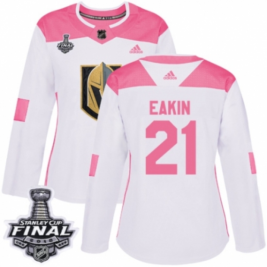 Women's Adidas Vegas Golden Knights 21 Cody Eakin Authentic White/Pink Fashion 2018 Stanley Cup Final NHL Jersey
