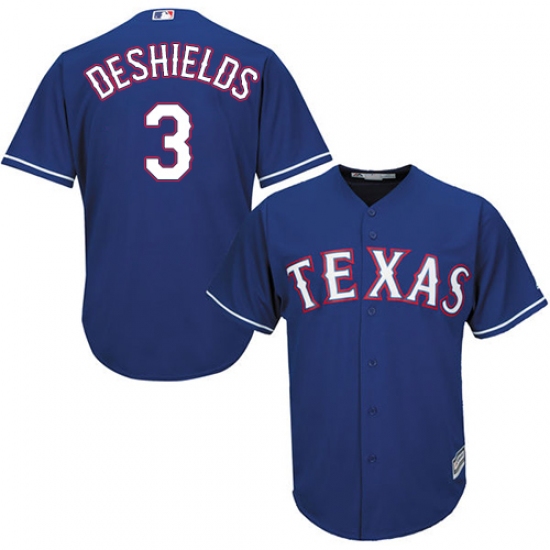 Men's Majestic Texas Rangers 3 Delino DeShields Replica Royal Blue Alternate 2 Cool Base MLB Jersey