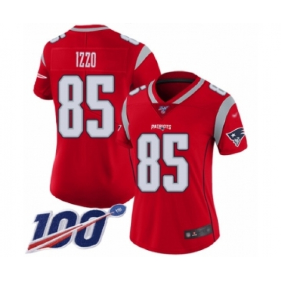 Women's New England Patriots 85 Ryan Izzo Limited Red Inverted Legend 100th Season Football Jersey