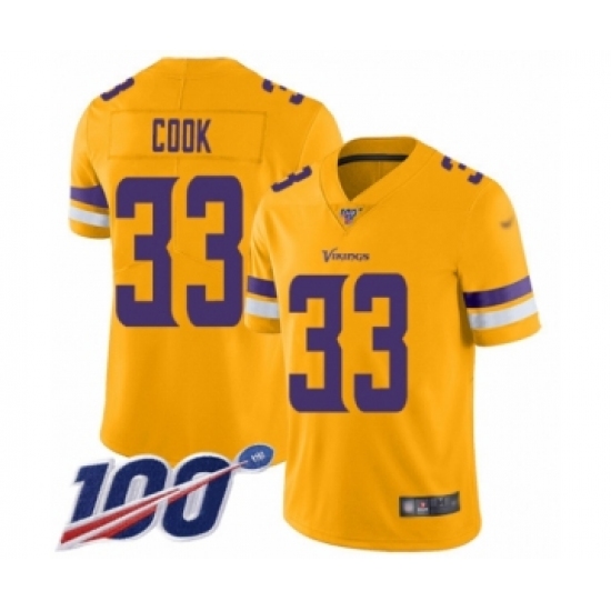 Men's Minnesota Vikings 33 Dalvin Cook Limited Gold Inverted Legend 100th Season Football Jersey