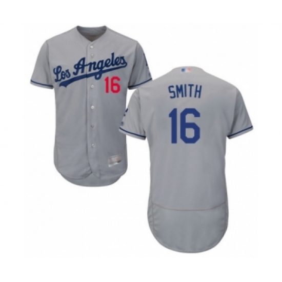 Men's Los Angeles Dodgers 16 Will Smith Grey Road Flex Base Authentic Collection Baseball Player Jersey