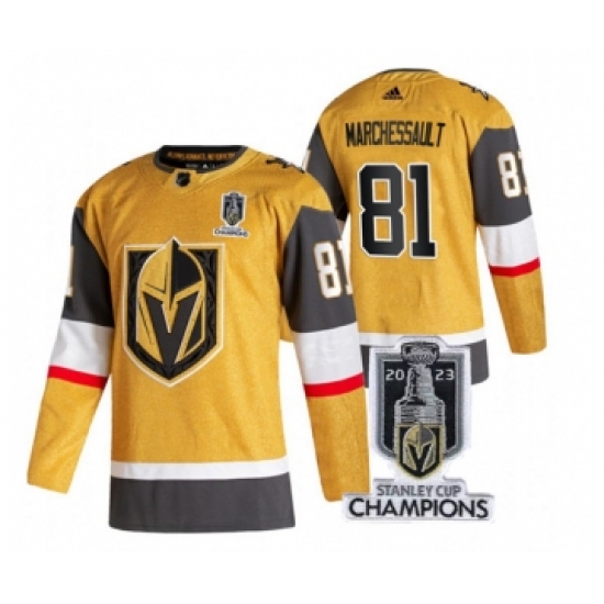 Men's Vegas Golden Knights 81 Jonathan Marchessault Gold 2023 Stanley Cup Champions Stitched Jersey