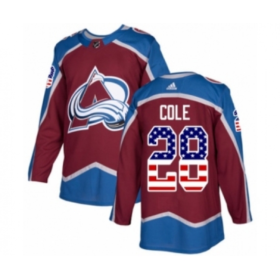 Men's Adidas Colorado Avalanche 28 Ian Cole Authentic Burgundy Red USA Flag Fashion NHL Jersey