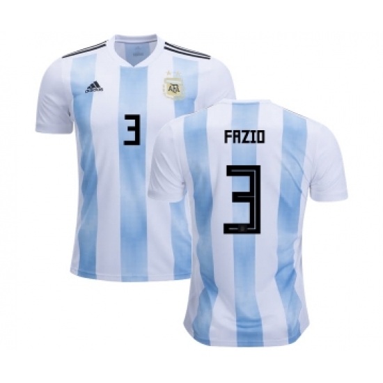 Argentina 3 Fazio Home Kid Soccer Country Jersey