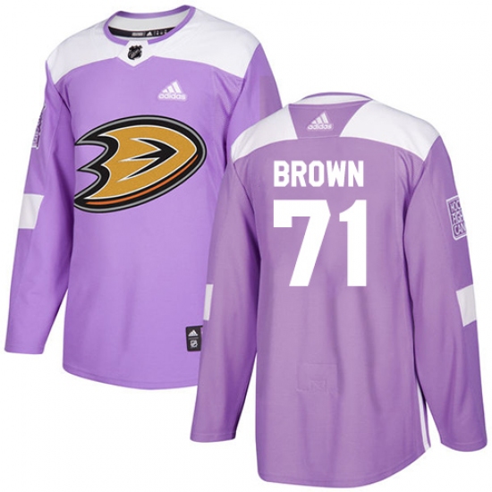 Men's Adidas Anaheim Ducks 71 J.T. Brown Authentic Purple Fights Cancer Practice NHL Jersey