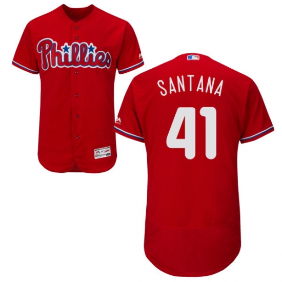 Men's Majestic Philadelphia Phillies 41 Carlos Santana Red Alternate Flex Base Authentic Collection MLB Jersey