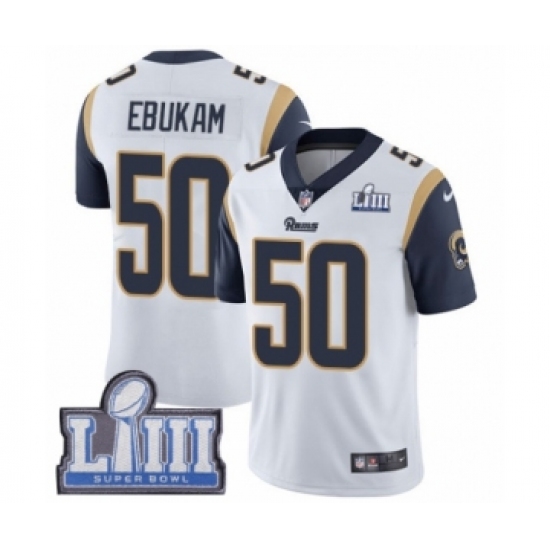 Men's Nike Los Angeles Rams 50 Samson Ebukam White Vapor Untouchable Limited Player Super Bowl LIII Bound NFL Jersey