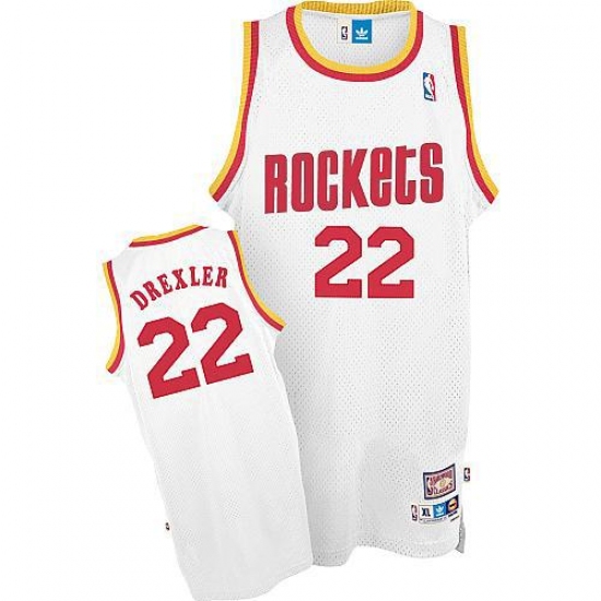 Men's Mitchell and Ness Houston Rockets 22 Clyde Drexler Authentic White Throwback NBA Jersey