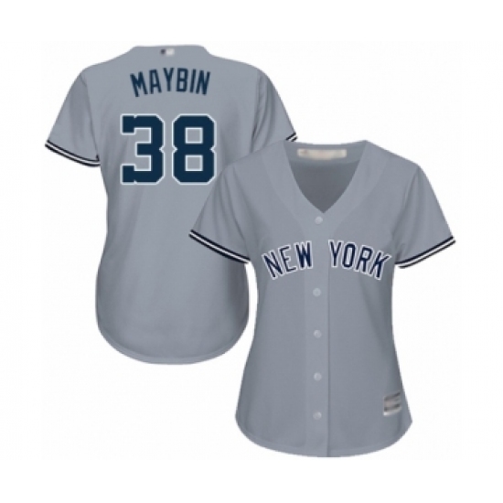 Women's New York Yankees 38 Cameron Maybin Authentic Grey Road Baseball Jersey