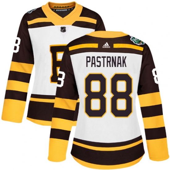 Women's Adidas Boston Bruins 88 David Pastrnak Authentic White 2019 Winter Classic NHL Jersey