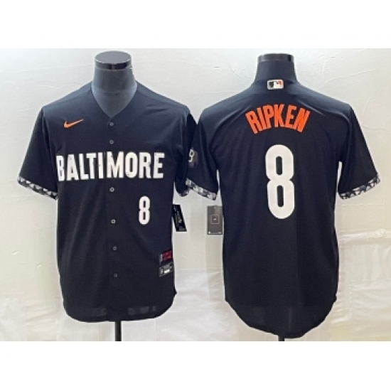 Men's Baltimore Orioles 8 Cal Ripken Jr Number Black 2023 City Connect Cool Base Stitched Jersey 2
