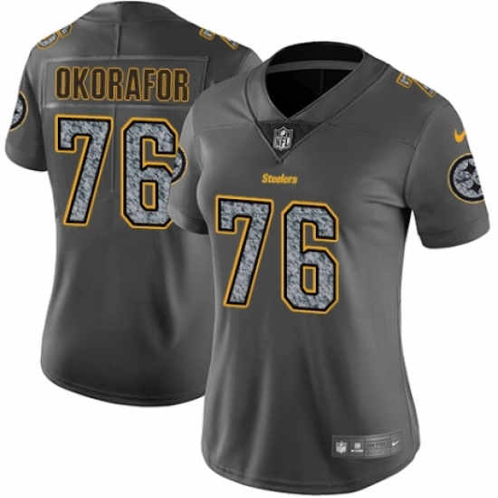 Women's Nike Pittsburgh Steelers 76 Chukwuma Okorafor Gray Static Vapor Untouchable Limited NFL Jersey