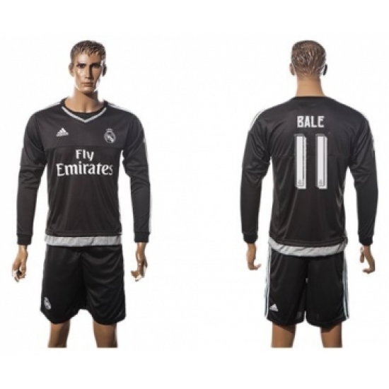 Real Madrid 11 Bale Black Long Sleeves Soccer Club Jersey