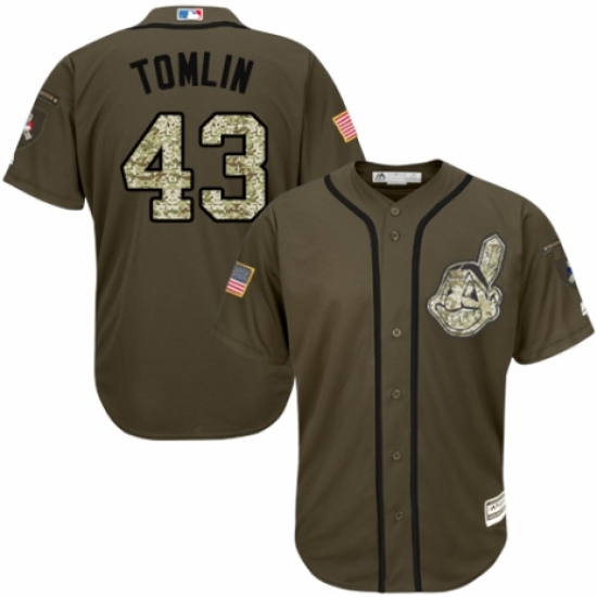 Men's Majestic Cleveland Indians 43 Josh Tomlin Authentic Green Salute to Service MLB Jersey