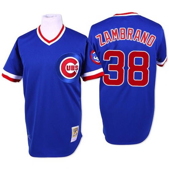 Men's Mitchell and Ness Chicago Cubs 38 Carlos Zambrano Replica Blue Throwback MLB Jersey