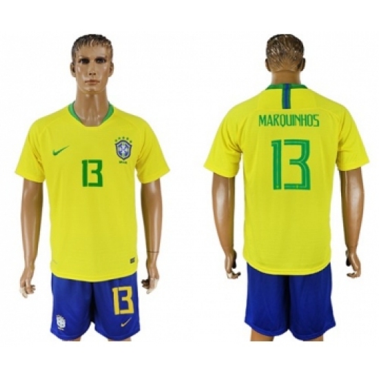 Brazil 13 Marquinhos Home Soccer Country Jersey