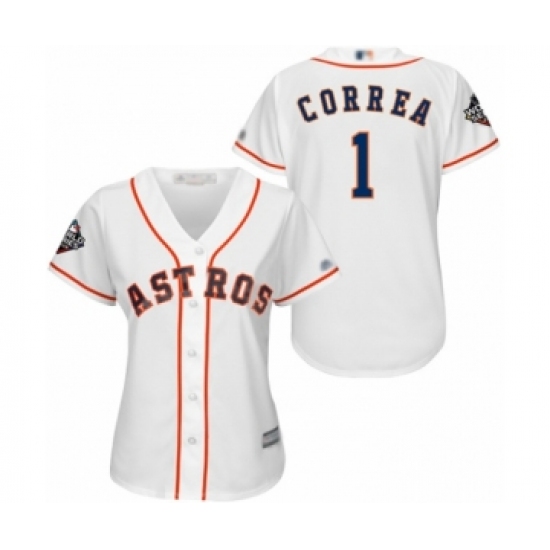 Women's Houston Astros 1 Carlos Correa Authentic White Home Cool Base 2019 World Series Bound Baseball Jersey