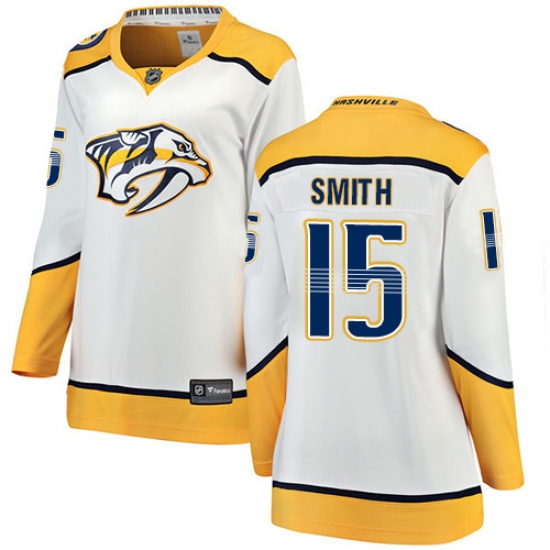 Women's Nashville Predators 15 Craig Smith Fanatics Branded White Away Breakaway NHL Jersey