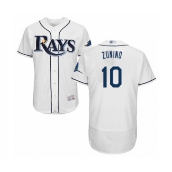 Men's Tampa Bay Rays 10 Mike Zunino Home White Home Flex Base Authentic Collection Baseball Player Jersey