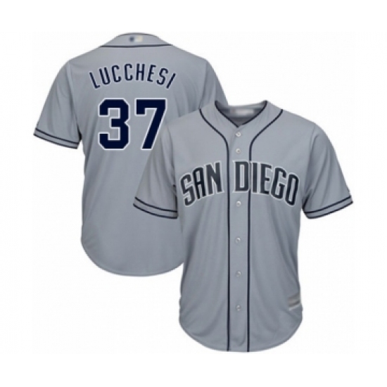 Men's San Diego Padres 37 Joey Lucchesi Authentic Grey Road Cool Base Baseball Player Jersey