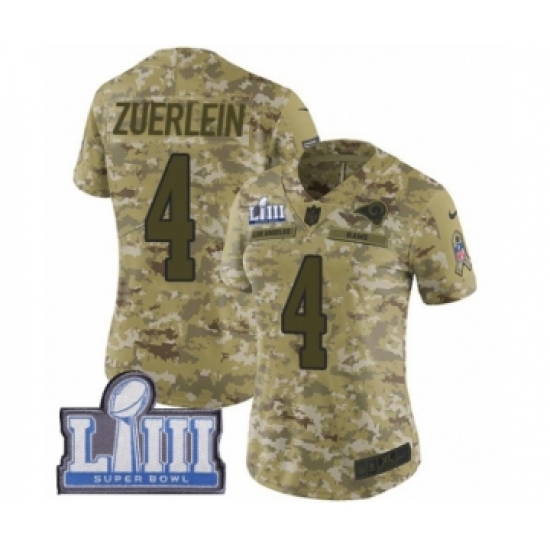 Women's Nike Los Angeles Rams 4 Greg Zuerlein Limited Camo 2018 Salute to Service Super Bowl LIII Bound NFL Jersey