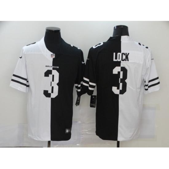 Men's Denver Broncos 3 Drew Lock Black White Limited Split Fashion Football Jersey