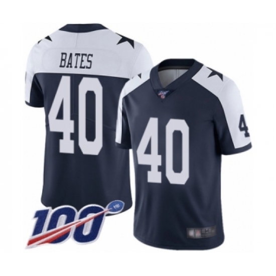 Men's Dallas Cowboys 40 Bill Bates Navy Blue Throwback Alternate Vapor Untouchable Limited Player 100th Season Football Jersey