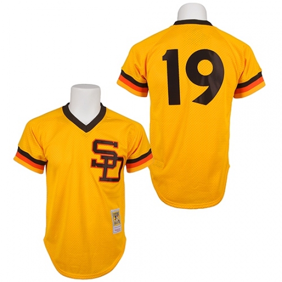 Men's Mitchell and Ness 1982 San Diego Padres 19 Tony Gwynn Replica Gold Throwback MLB Jersey