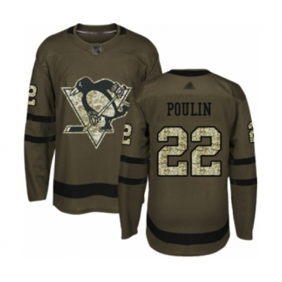 Men's Pittsburgh Penguins 22 Samuel Poulin Authentic Green Salute to Service Hockey Jersey